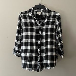 Anthropologie Hester & Orchard Black White Plaid Button-Up Tunic Top Sz L